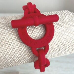 NEW MARC JACOBS Red Rubber Faux Toggle Chain Link Stretch Bracelet Charm NWT